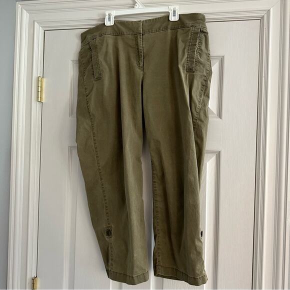 Eileen Fisher Olive Green High Waist cropped Capri Large Utility Pants Spring - Picture 11 of 12